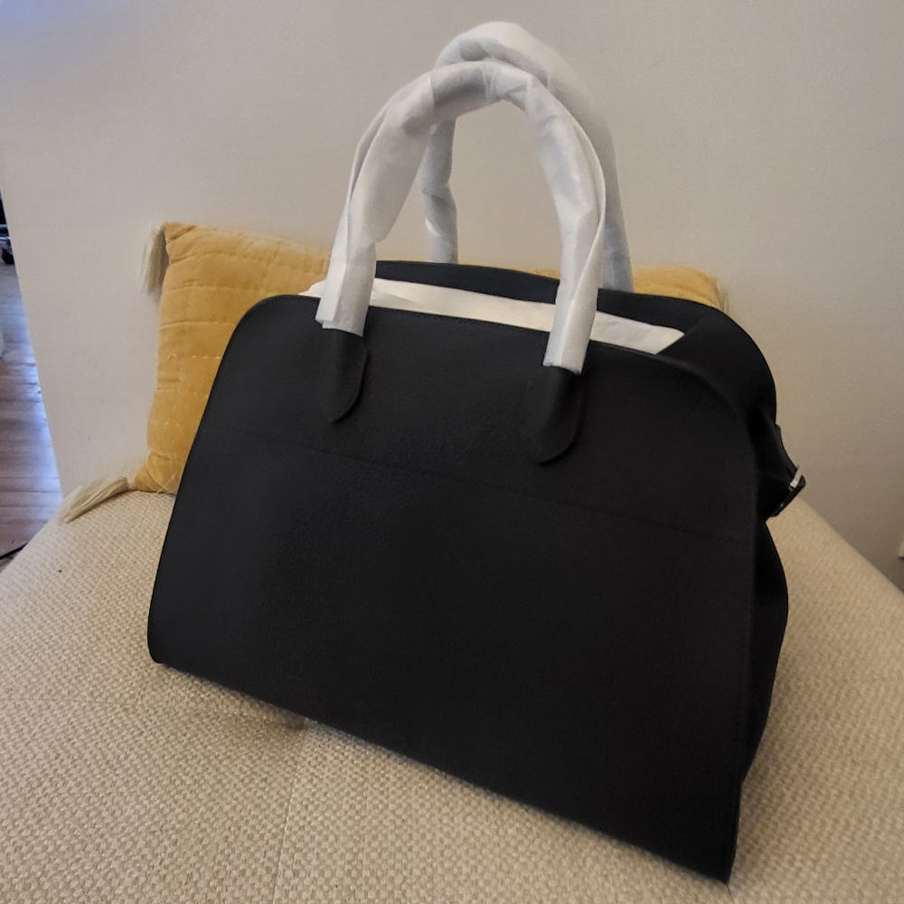 The Row Margaux 15 black grain leather hand bag